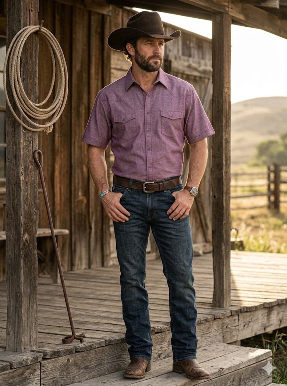Men's Button Up Shirt Pointed Shoulder Yokes Western Country Cowboy Short Sleeve